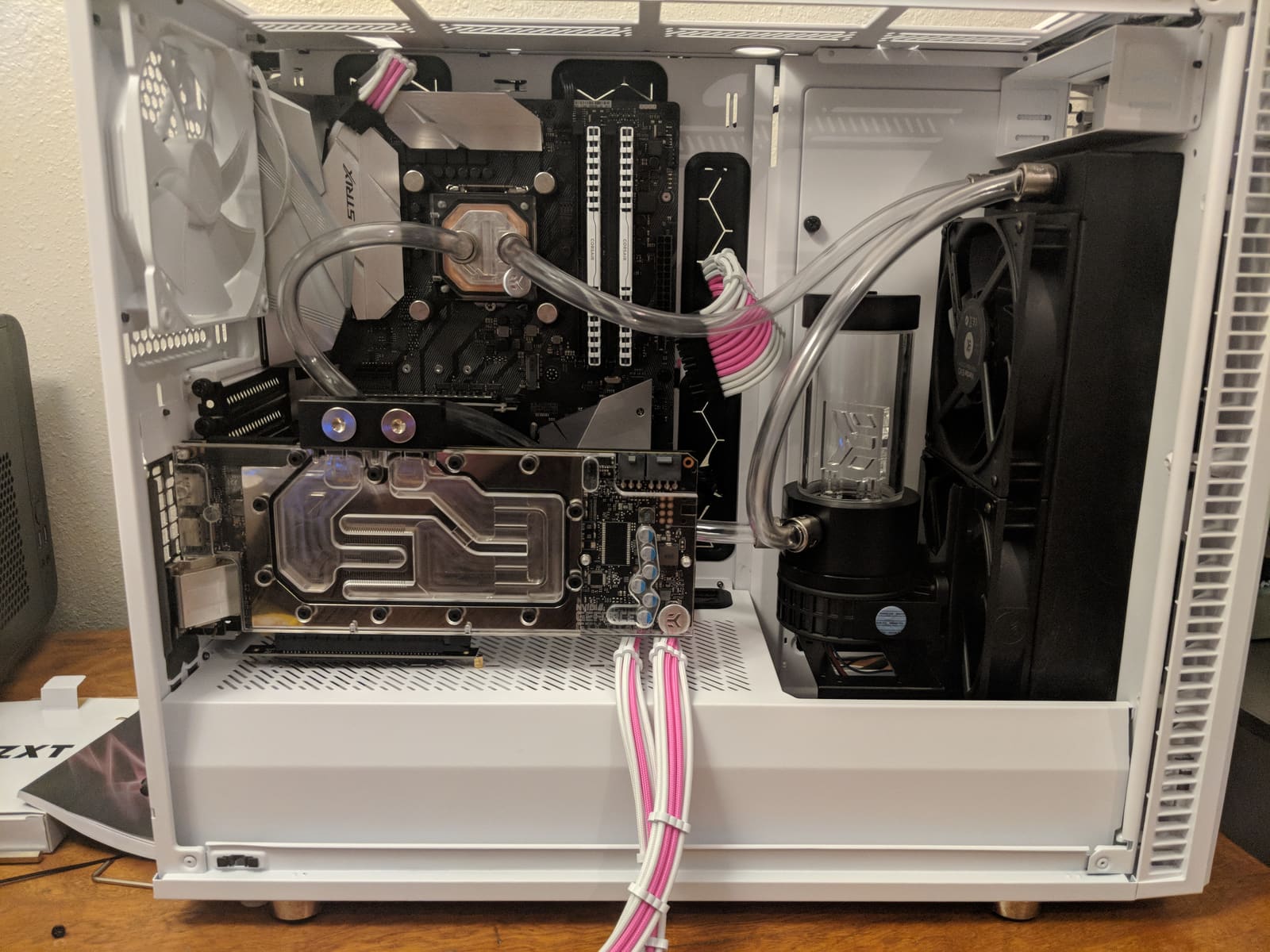 More tubing runs cut and fitted, with the GPU now in its vertical mount