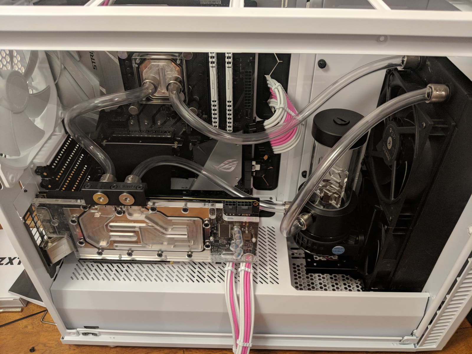 Tubing connected to the GPU water block, completing the loop